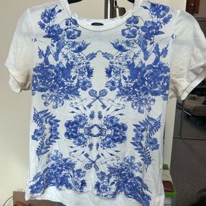 I.Crew Floral Blue and White Women's Top